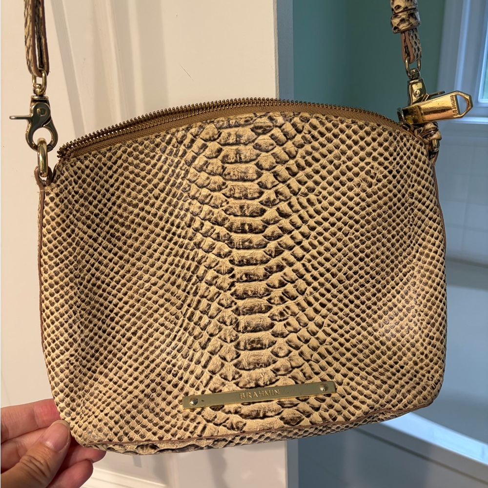Brahmin Beige Snake Print Crossbody Bag